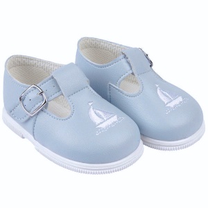 Boys Sky Blue & White Boat T-bar First Walker Shoes